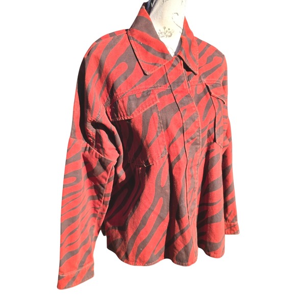 Zara Red Brown Zebra Print Oversized Snaps Shirt Jacket Women's Size M - Picture 6 of 9